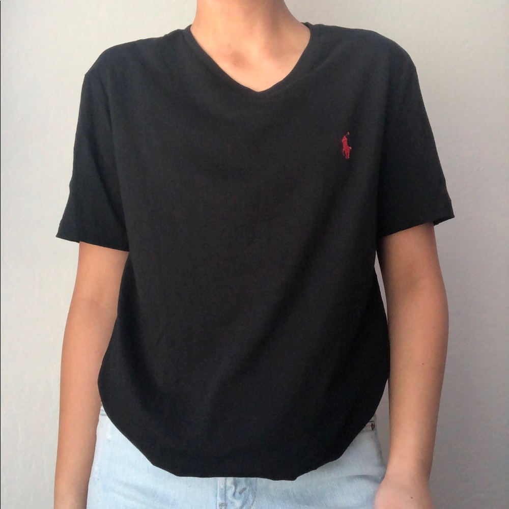 black polo ralph lauren v-neck t-shirt